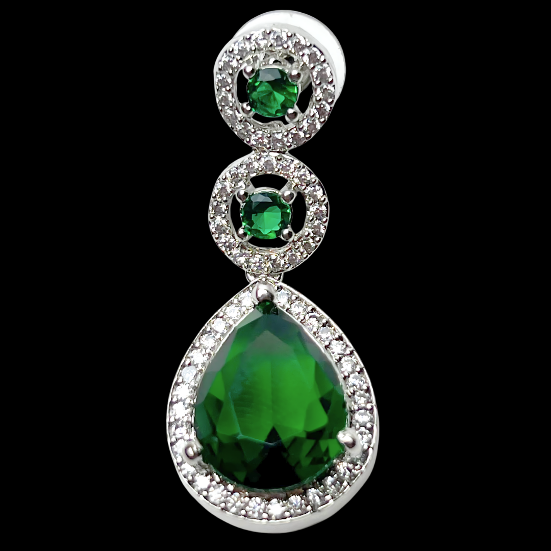 Elegant Teardrop Green AD Necklace Set with Earrings – Limited Edition