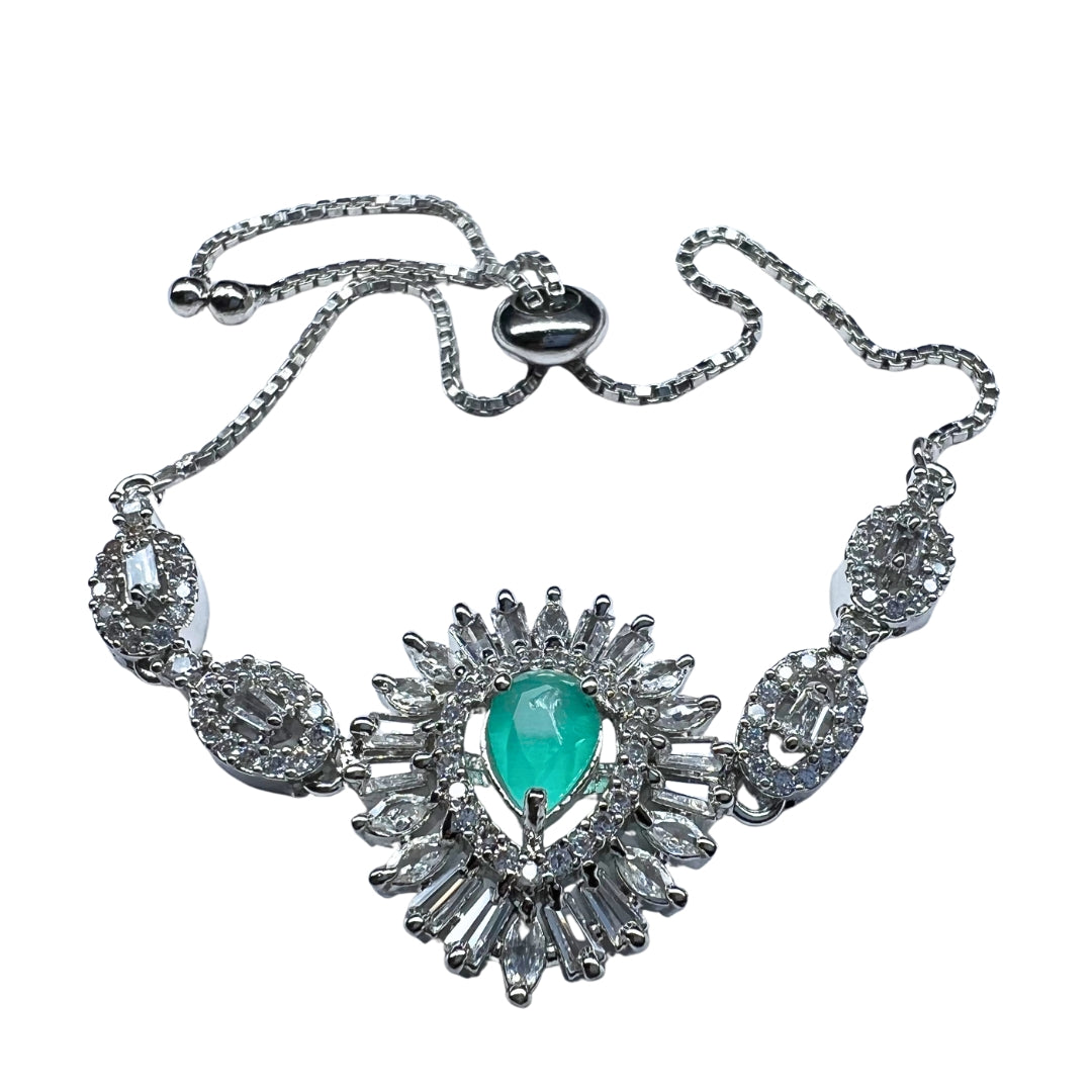 Exquisite American Diamond & Mint Green Stone Bracelet for Women