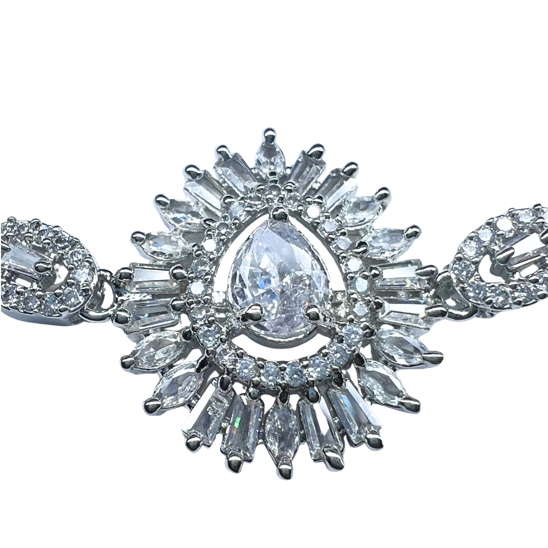 AD America Diamond Princess-Cut Gemstone Bracelet with Ornate Halo and Floral Accents