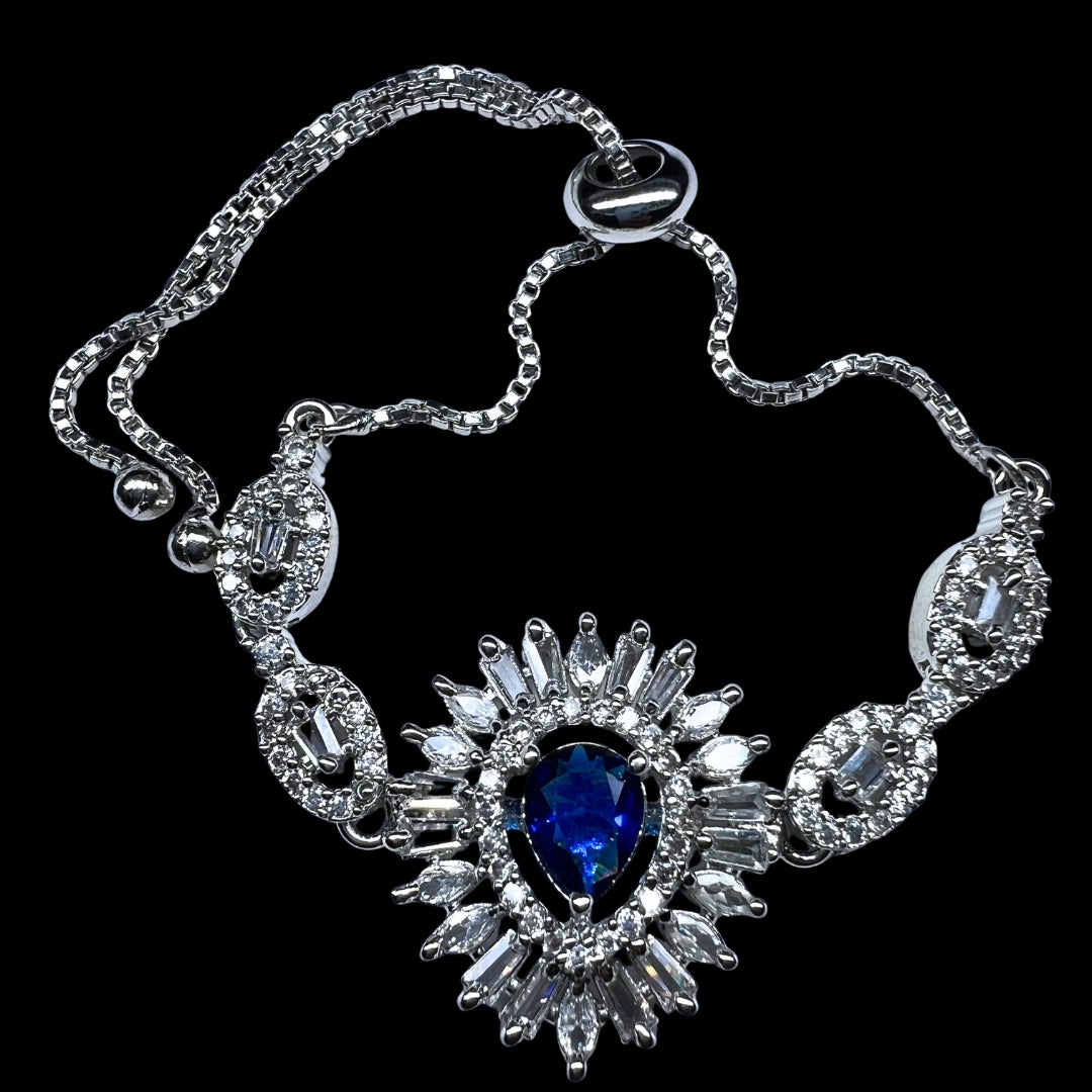 Elegant AD American Diamond Bracelet with Royal Blue Stone