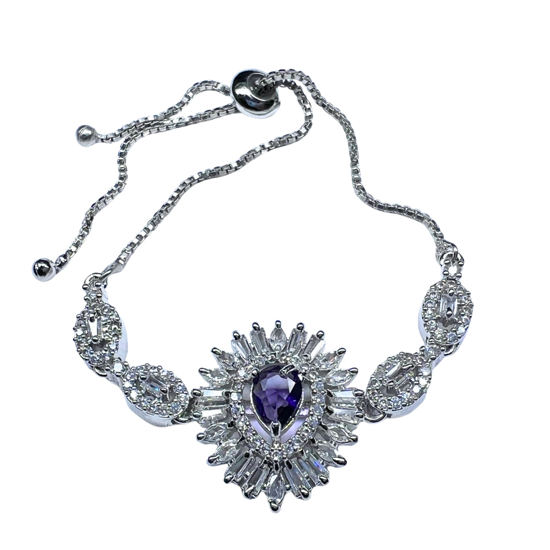 Enchanting AD American Diamond Bracelet with a Royal Purple Center Stone
