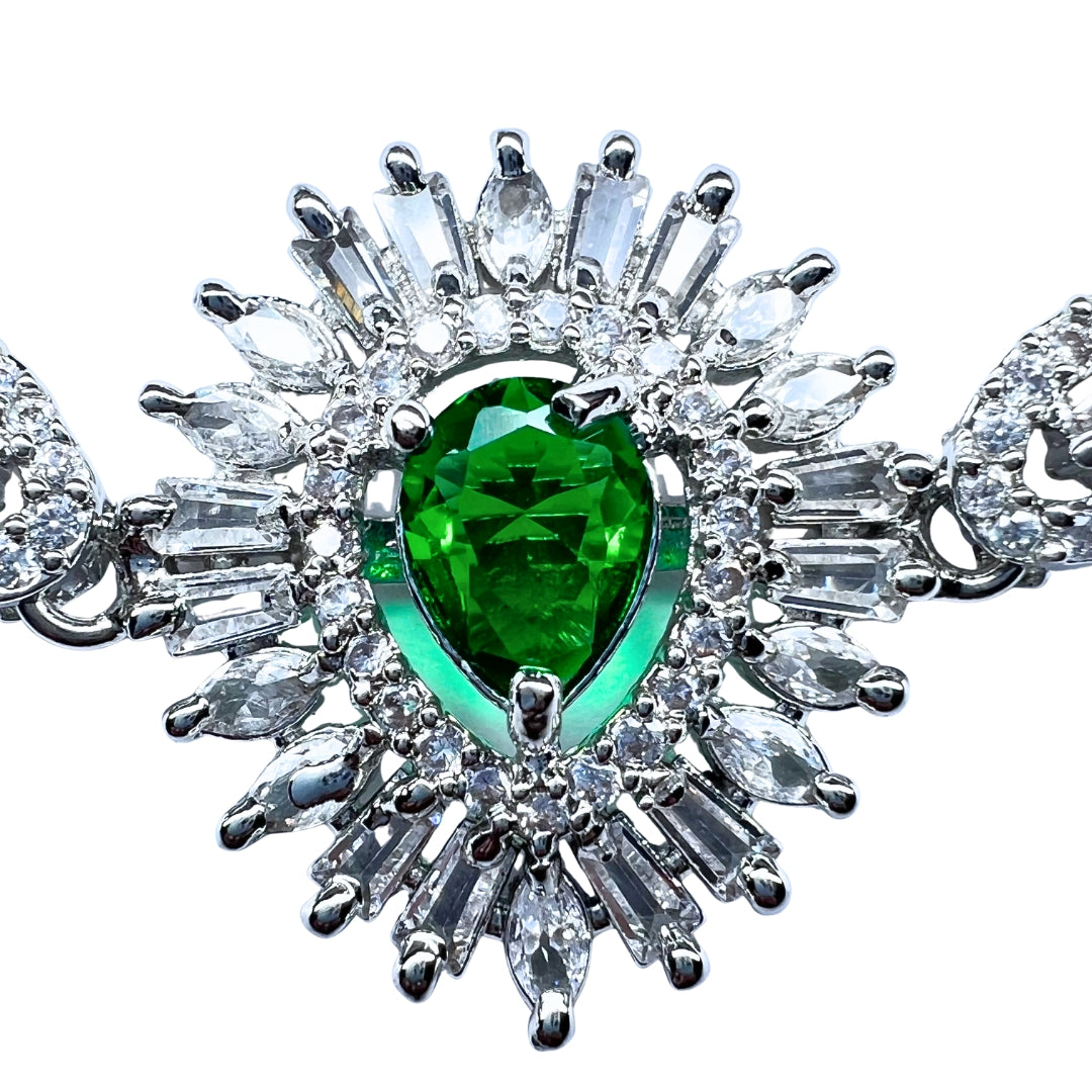 Exquisite AD American Diamond Emerald-Cut Green Gemstone Bracelet