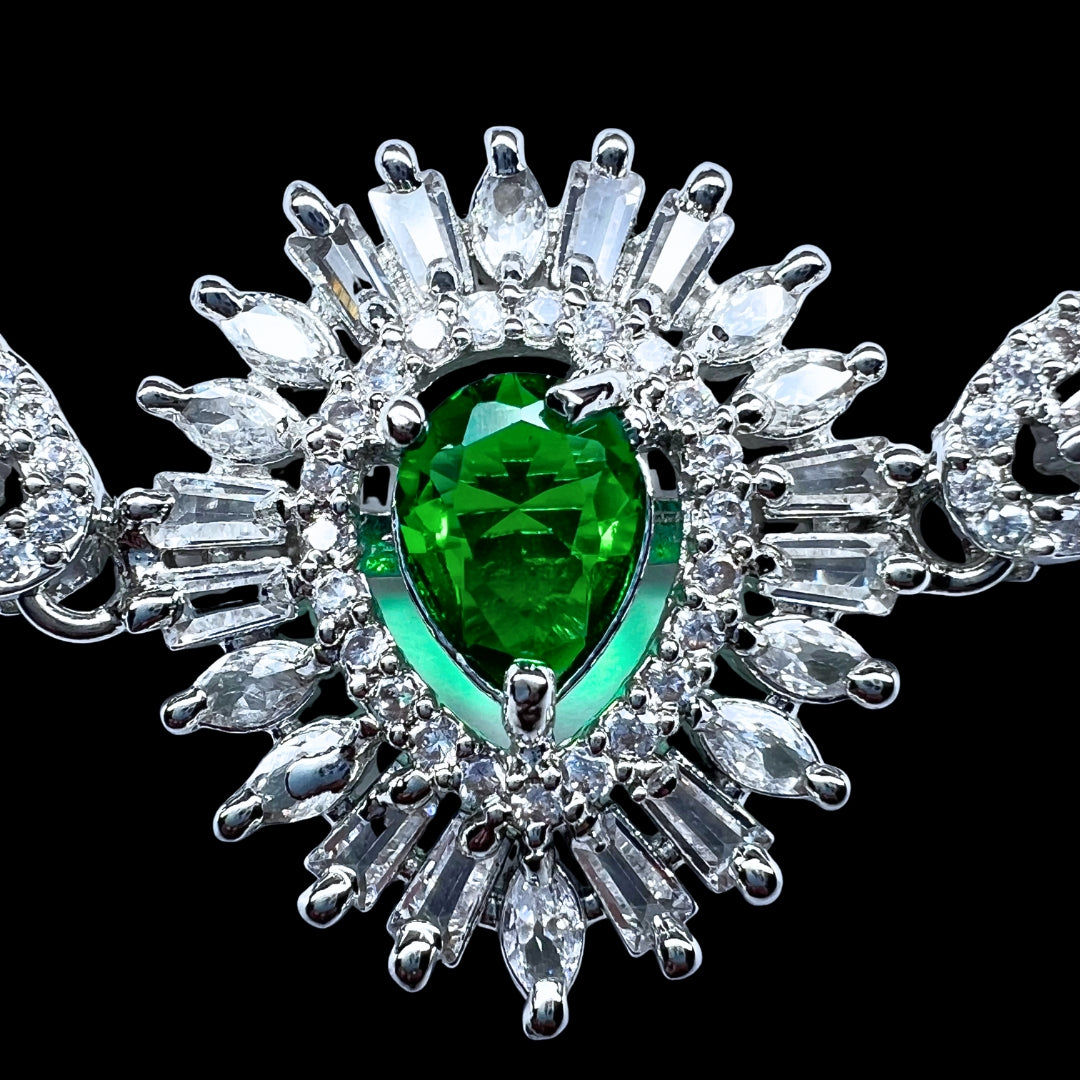 Exquisite AD American Diamond Emerald-Cut Green Gemstone Bracelet