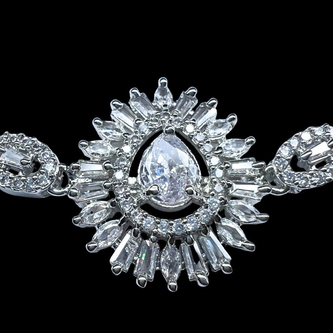 AD America Diamond Princess-Cut Gemstone Bracelet with Ornate Halo and Floral Accents