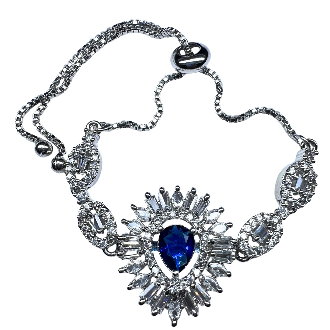 Elegant AD American Diamond Bracelet with Royal Blue Stone