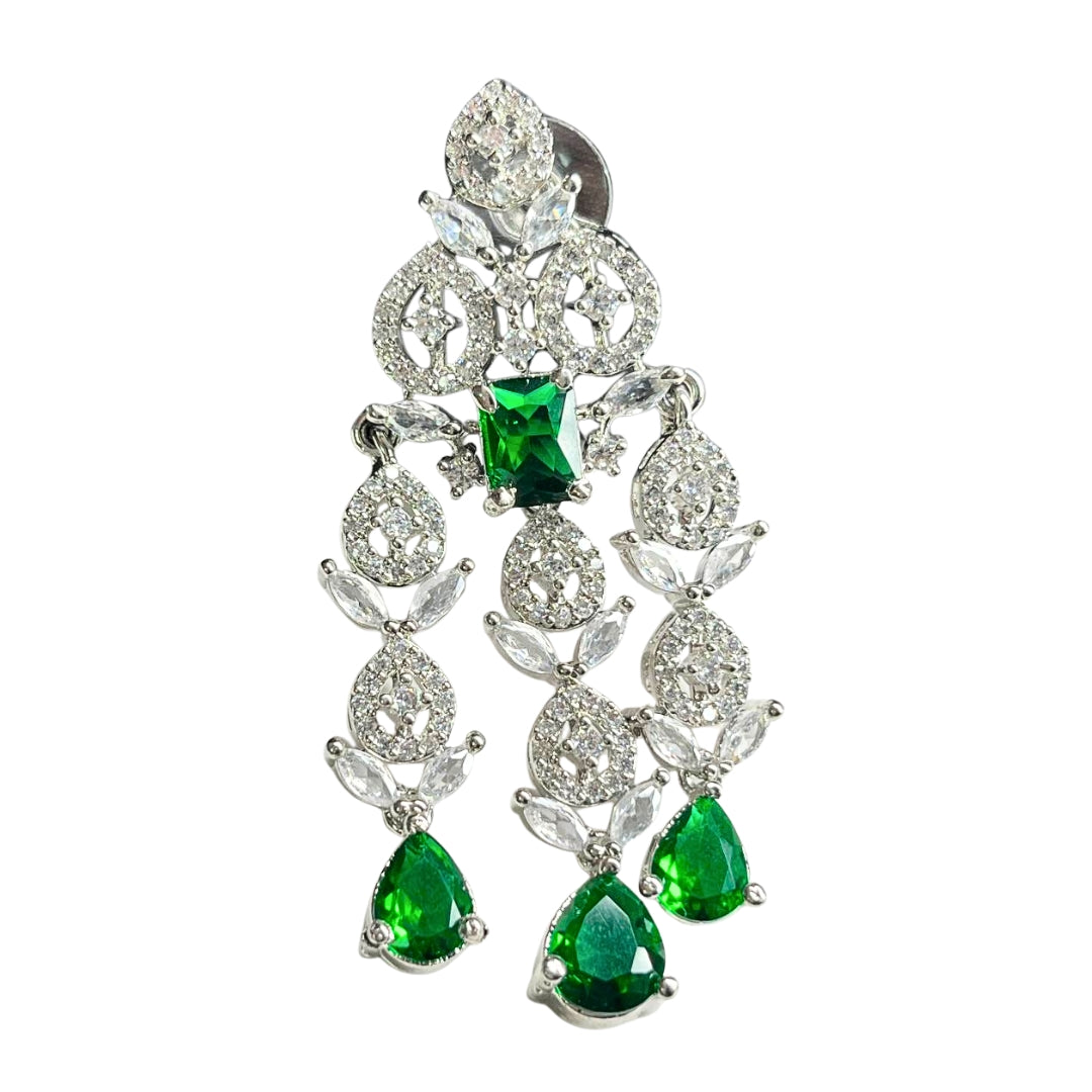Bridal AD Necklace Set with Emerald Stones and Matching Earrings