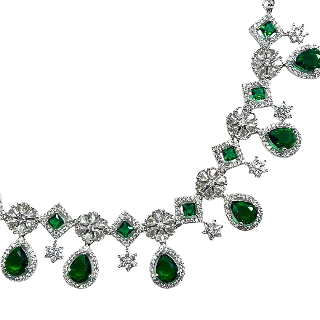 Elegant Green Teardrop AD Necklace Set with Earrings | Limited Piece