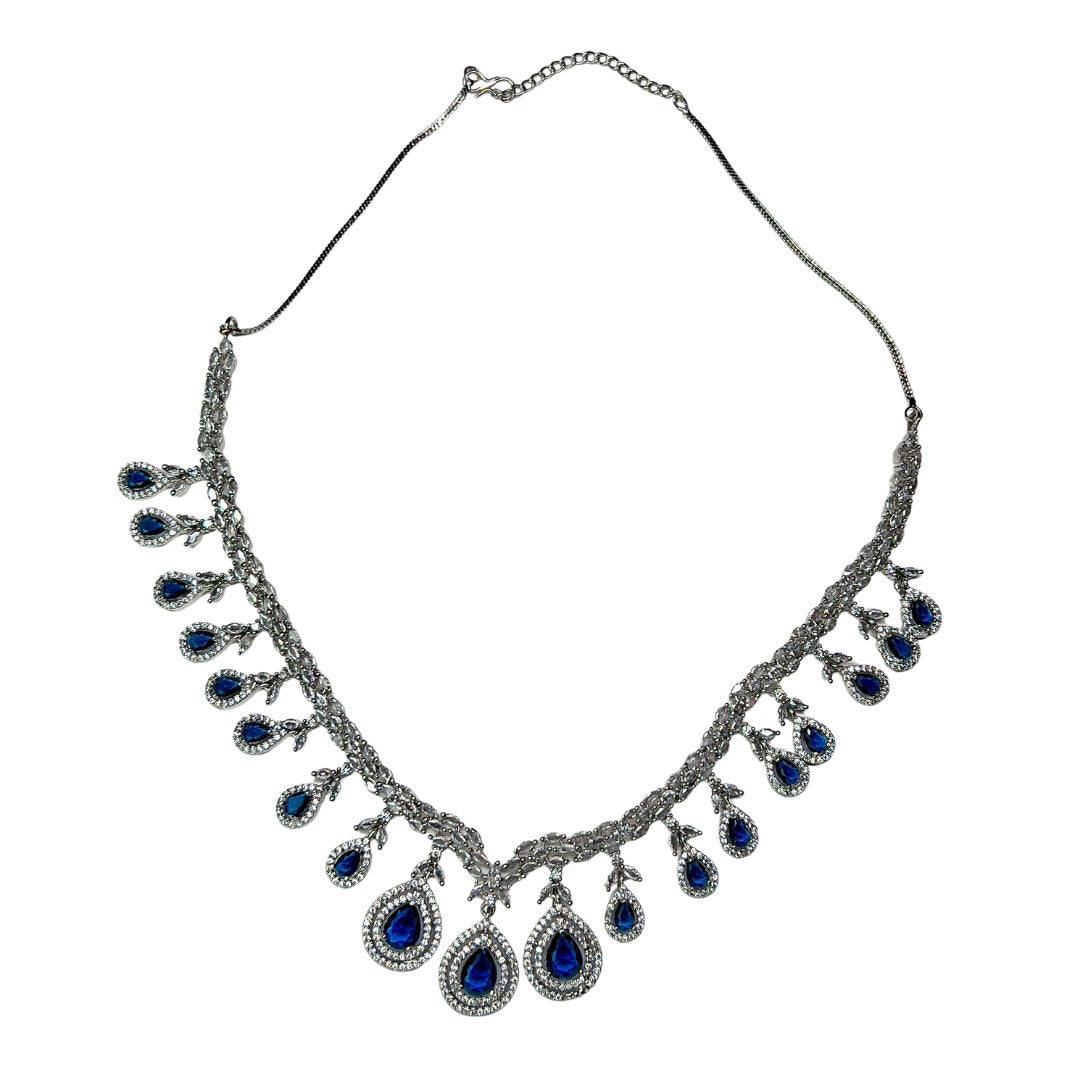 Dark Blue AD Necklace Set with Earrings | Elegant Party & Bridal Jewellery | Limited Piece