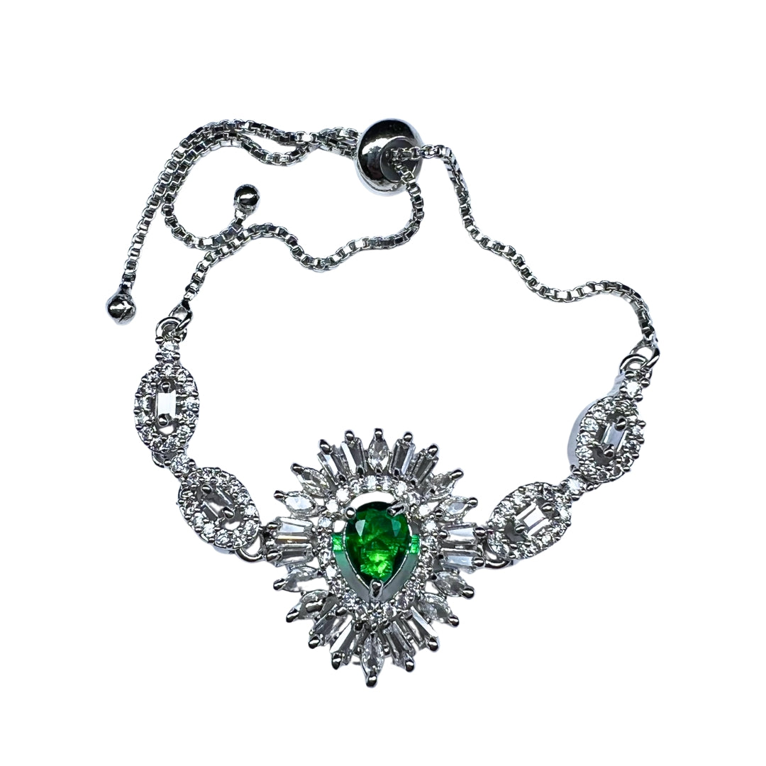 Exquisite AD American Diamond Emerald-Cut Green Gemstone Bracelet
