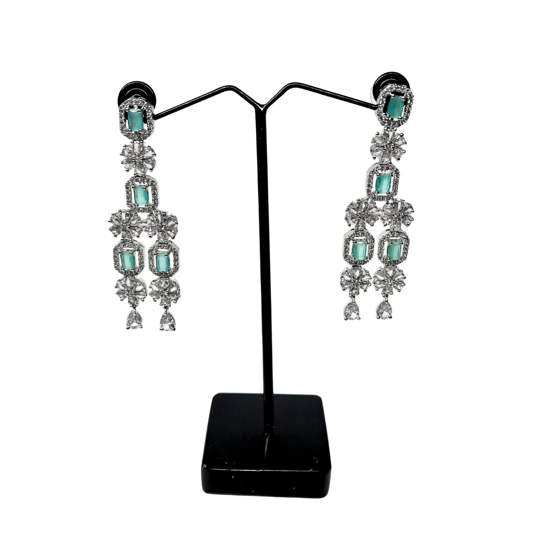 Three Layer Pastel Green AD Necklace Set with Earrings | Limited Piece