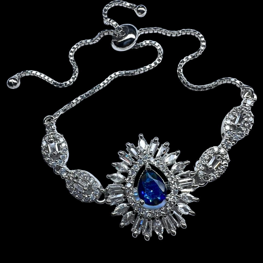 Elegant AD American Diamond Bracelet with Royal Blue Stone