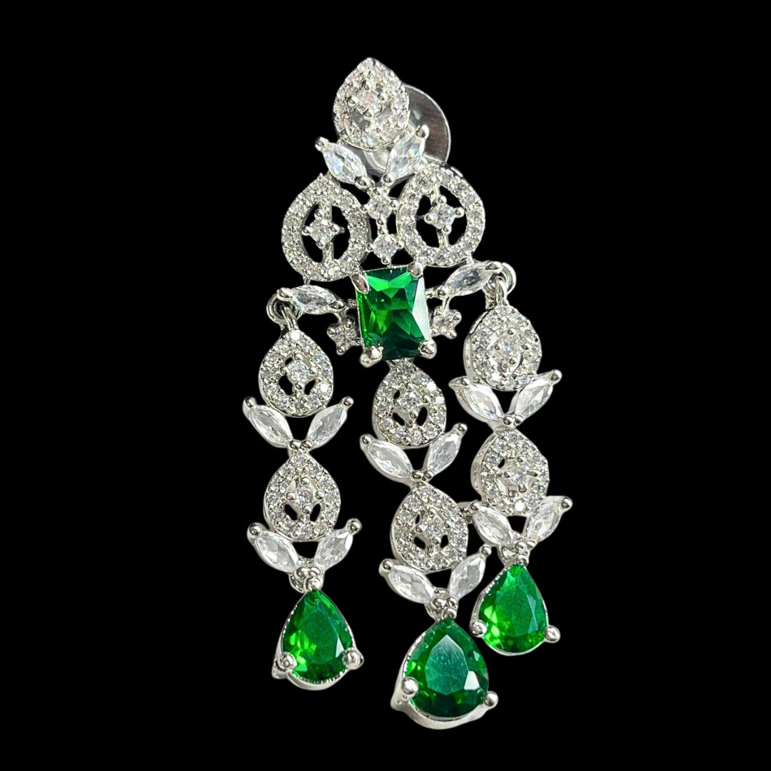 Bridal AD Necklace Set with Emerald Stones and Matching Earrings