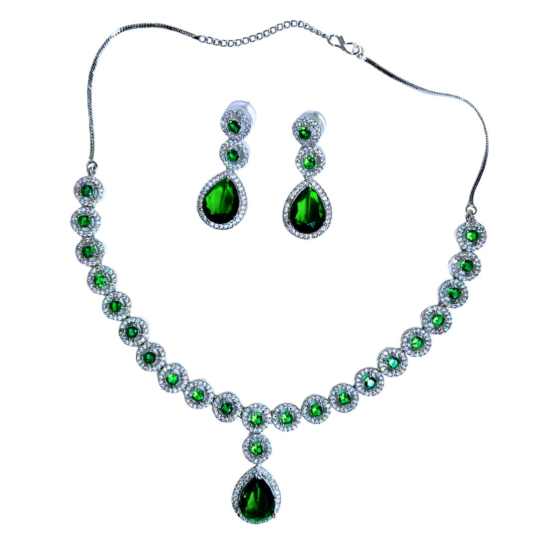 Elegant Teardrop Green AD Necklace Set with Earrings – Limited Edition