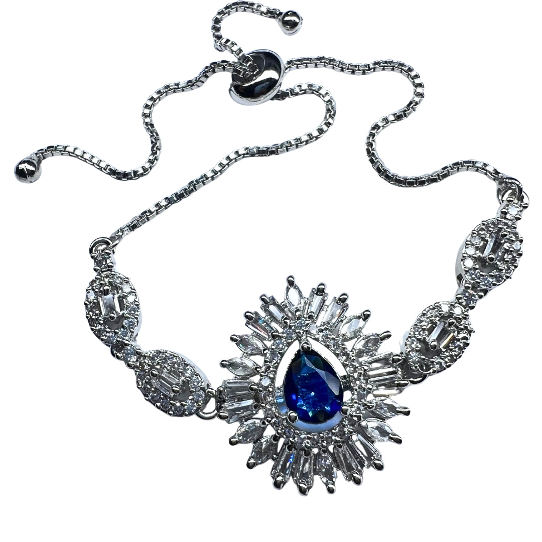 Elegant AD American Diamond Bracelet with Royal Blue Stone