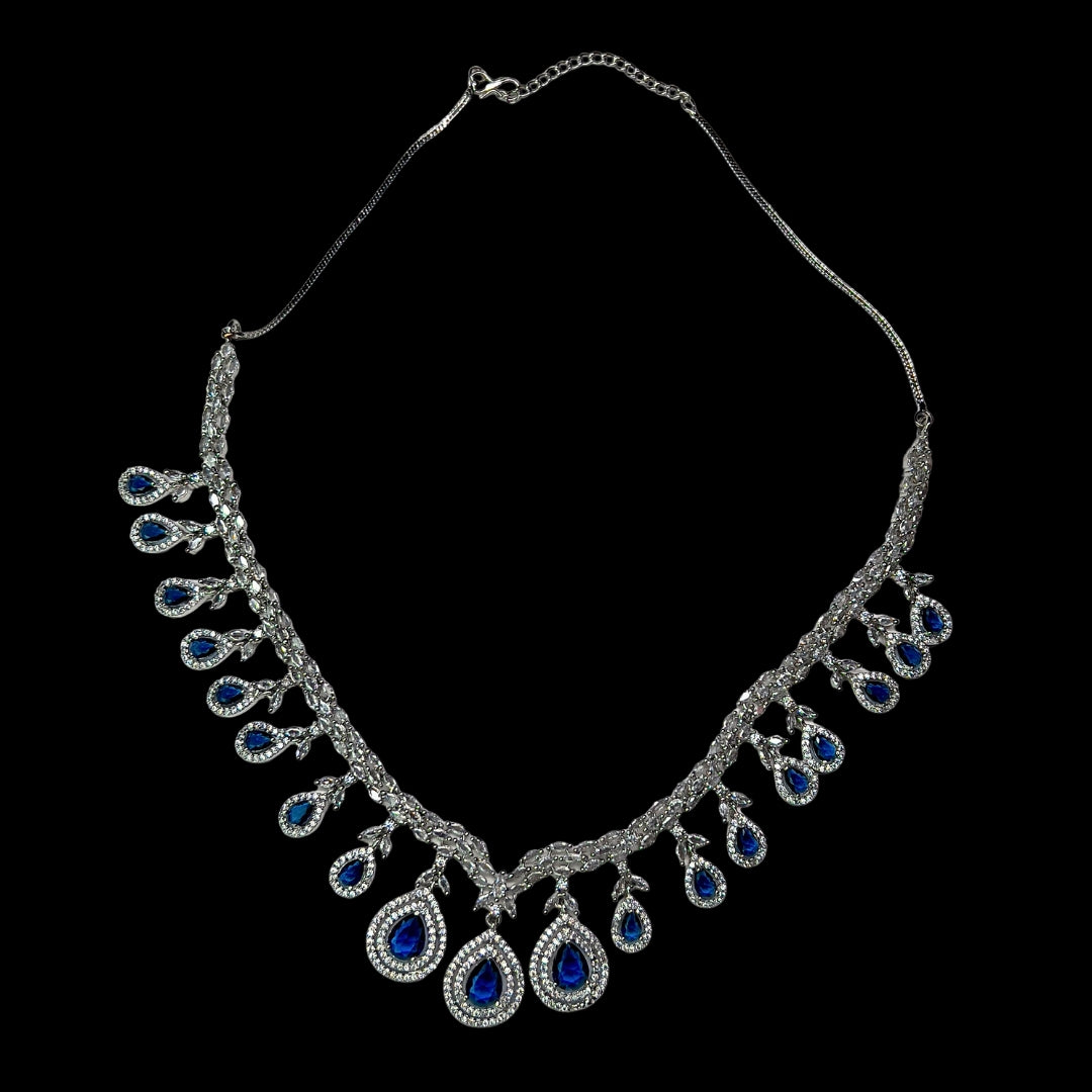 Dark Blue AD Necklace Set with Earrings | Elegant Party & Bridal Jewellery | Limited Piece