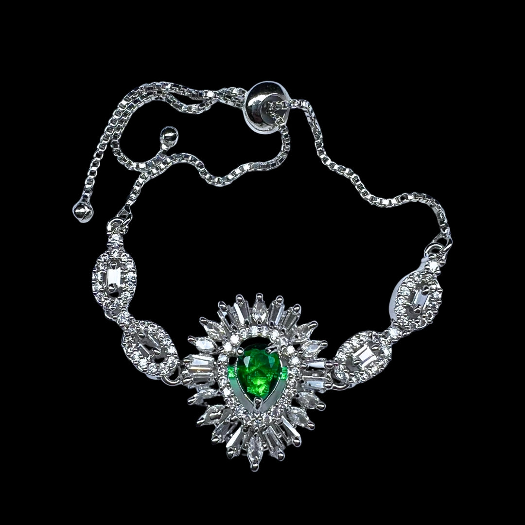 Exquisite AD American Diamond Emerald-Cut Green Gemstone Bracelet