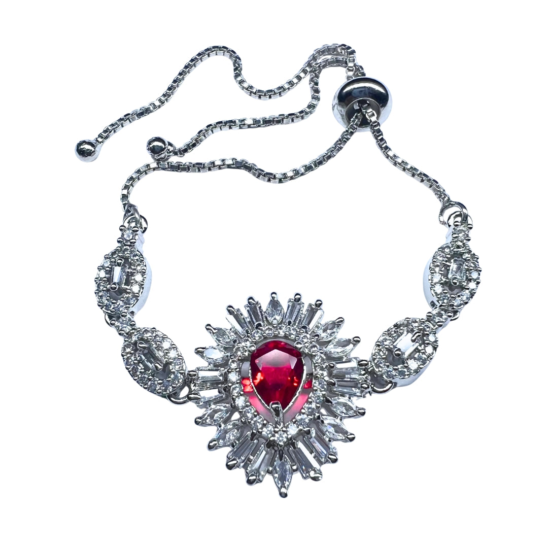 Exquisite AD American Diamond Bracelet with Ruby-Red Center Stone