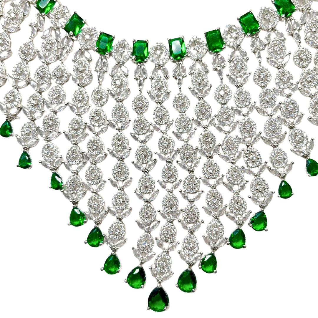 Bridal AD Necklace Set with Emerald Stones and Matching Earrings