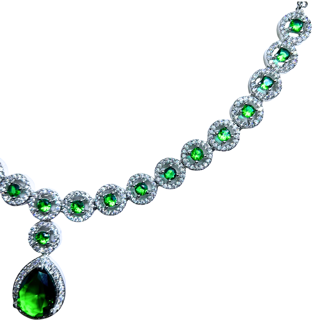 Elegant Teardrop Green AD Necklace Set with Earrings – Limited Edition