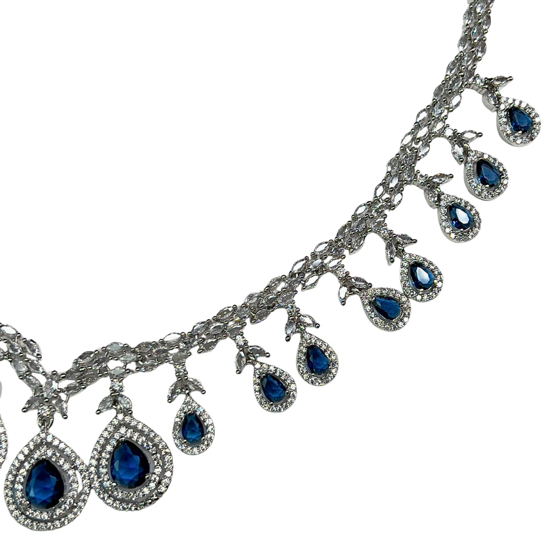 Dark Blue AD Necklace Set with Earrings | Elegant Party & Bridal Jewellery | Limited Piece