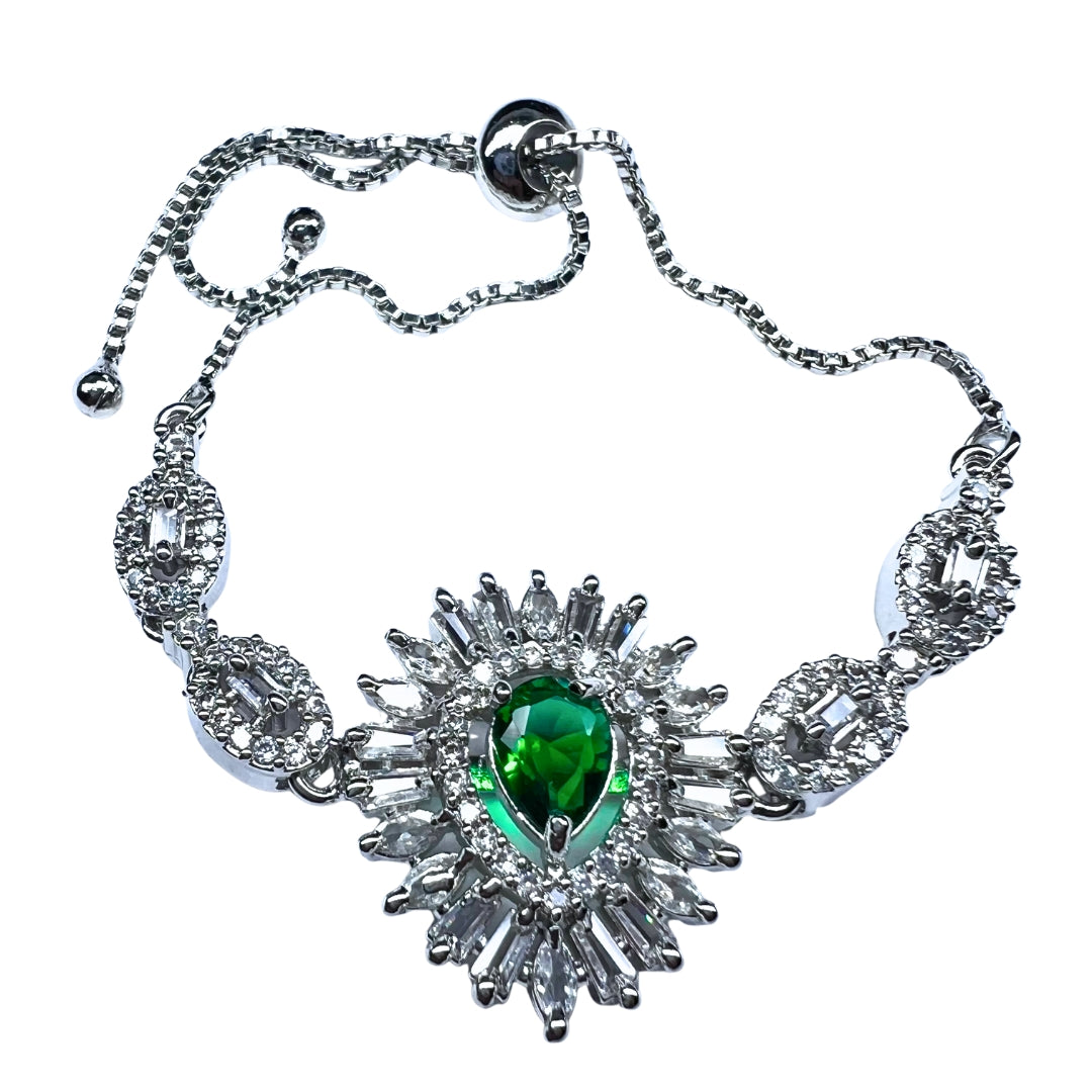 Exquisite AD American Diamond Emerald-Cut Green Gemstone Bracelet