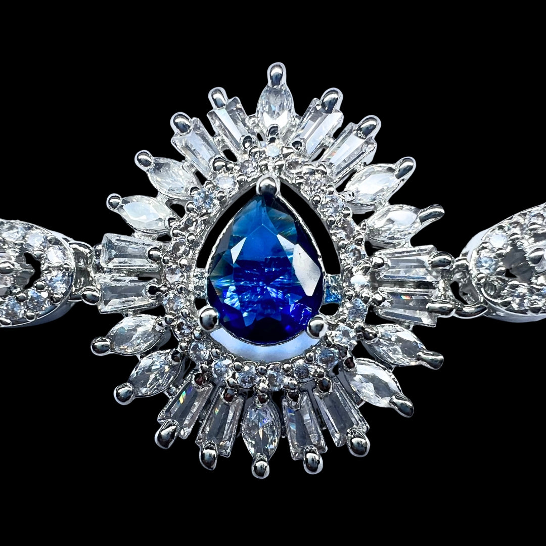 Elegant AD American Diamond Bracelet with Royal Blue Stone