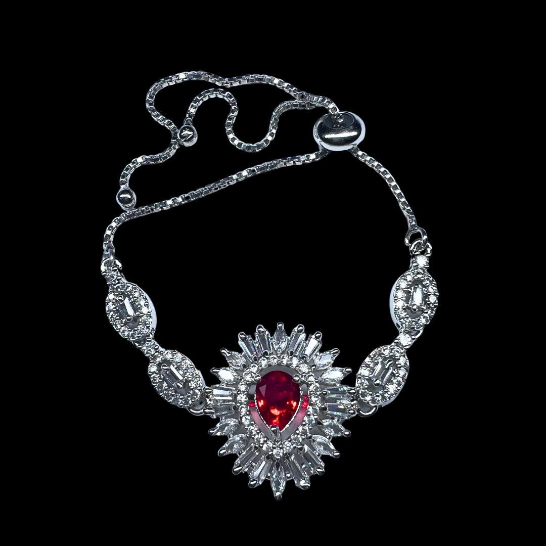 Exquisite AD American Diamond Bracelet with Ruby-Red Center Stone