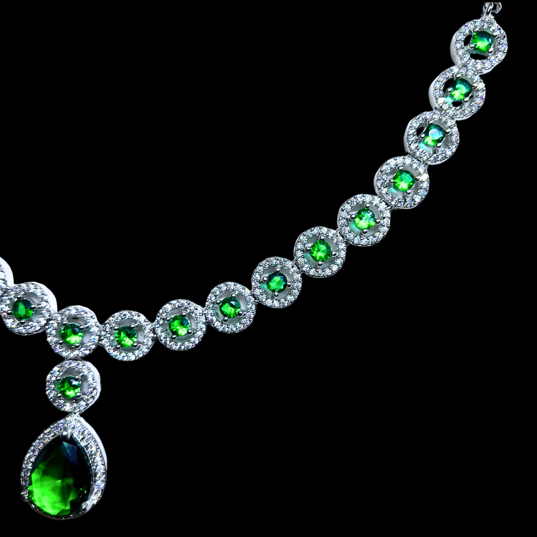 Elegant Teardrop Green AD Necklace Set with Earrings – Limited Edition