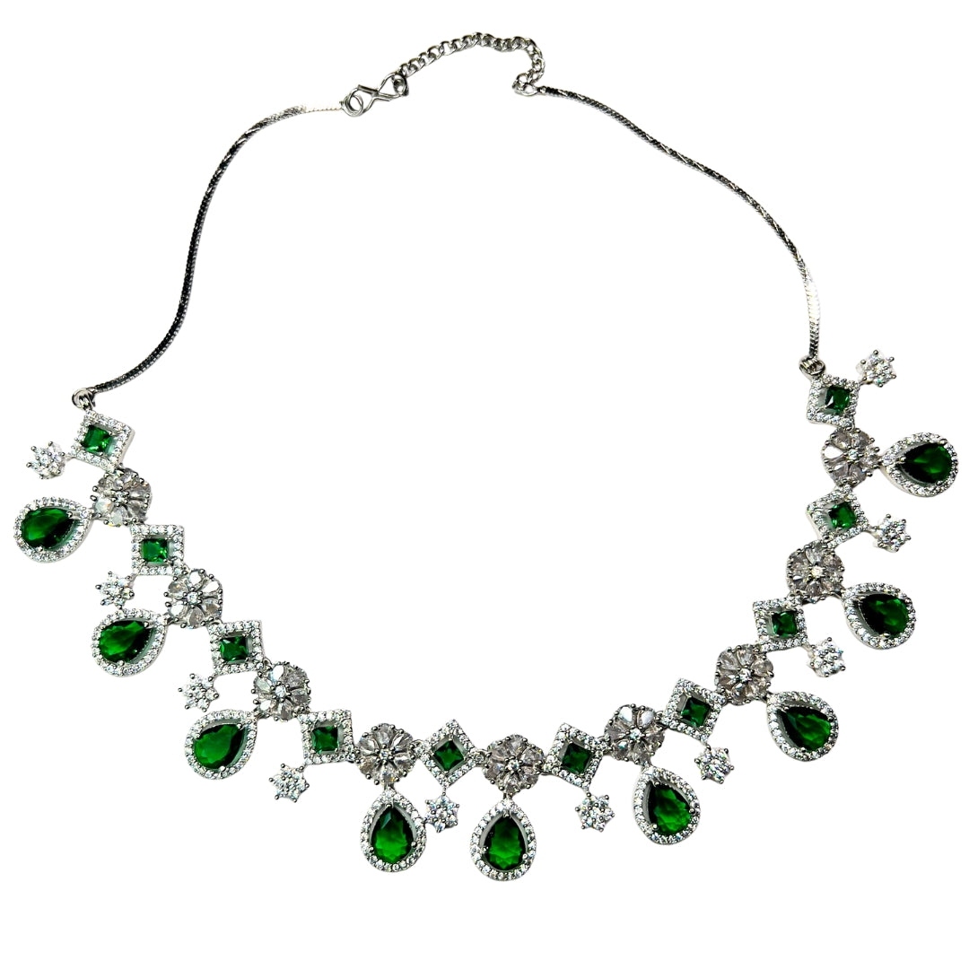 Elegant Green Teardrop AD Necklace Set with Earrings | Limited Piece