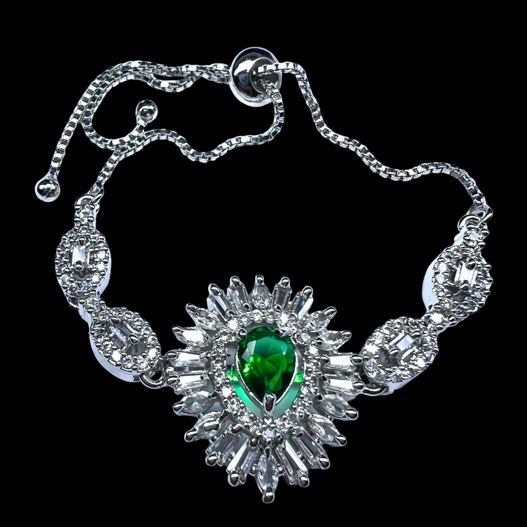 Exquisite AD American Diamond Emerald-Cut Green Gemstone Bracelet