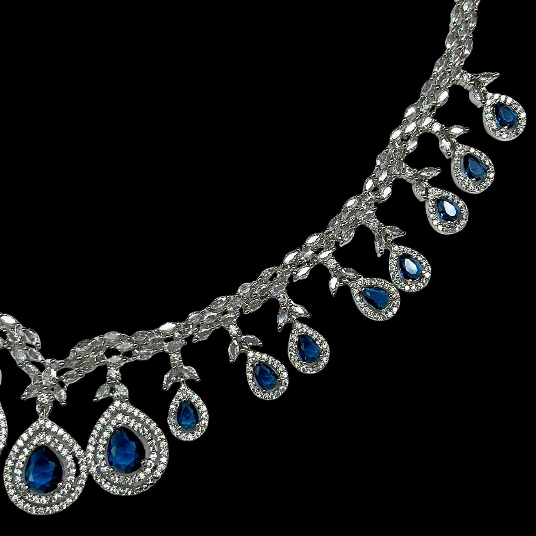 Dark Blue AD Necklace Set with Earrings | Elegant Party & Bridal Jewellery | Limited Piece