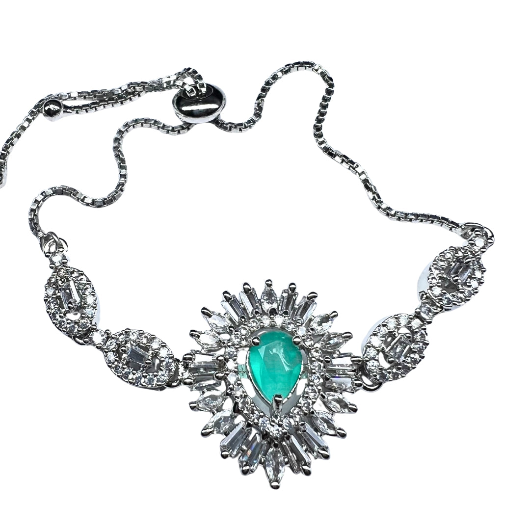 Exquisite American Diamond & Mint Green Stone Bracelet for Women