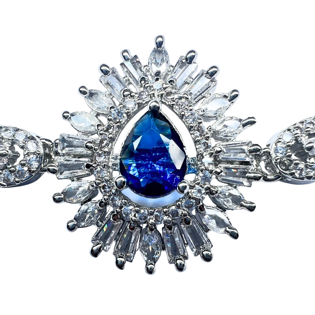 Elegant AD American Diamond Bracelet with Royal Blue Stone