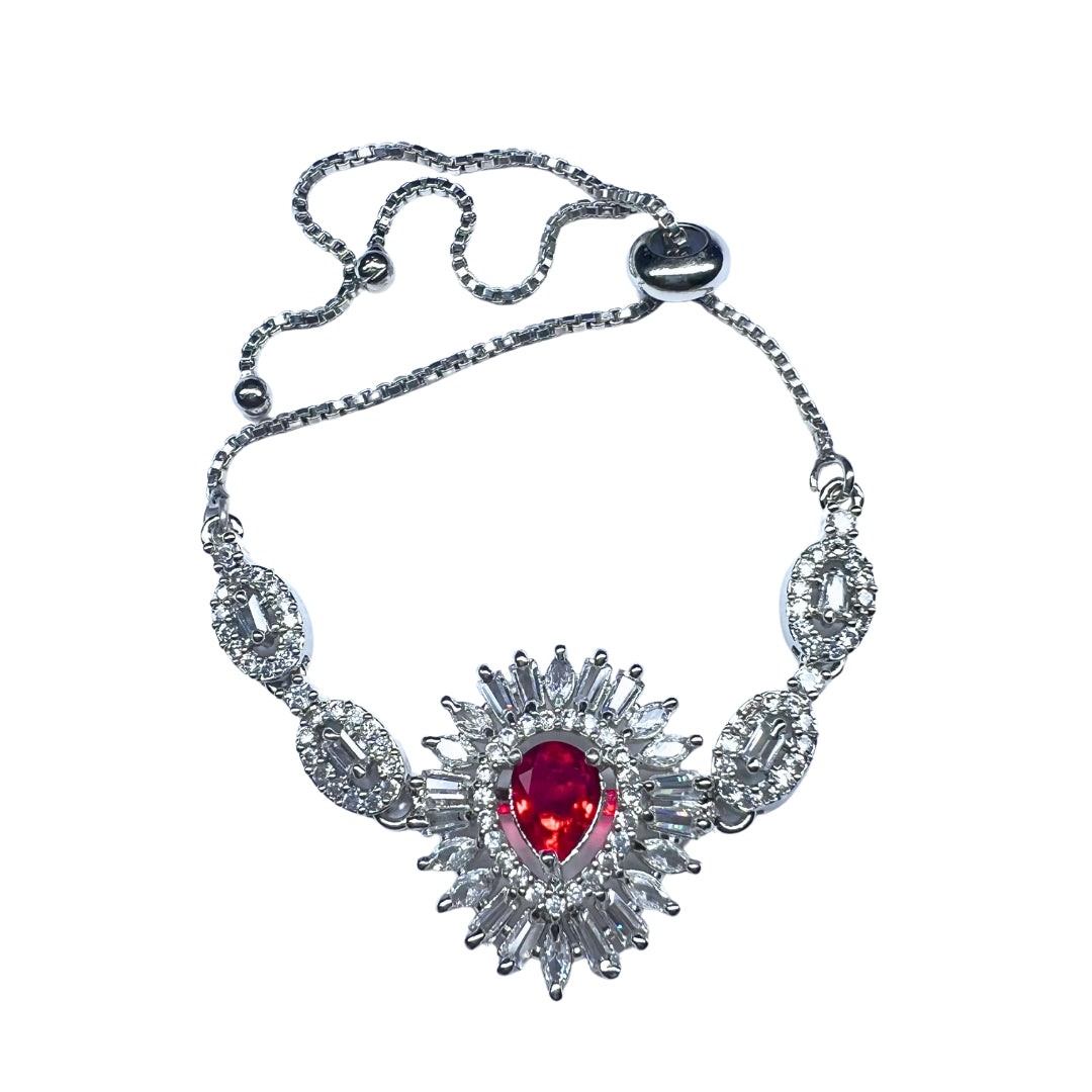 Exquisite AD American Diamond Bracelet with Ruby-Red Center Stone