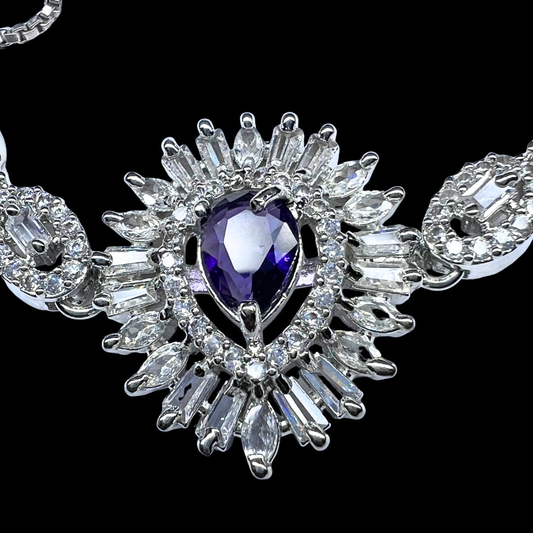 Enchanting AD American Diamond Bracelet with a Royal Purple Center Stone