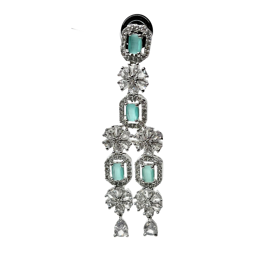 Three Layer Pastel Green AD Necklace Set with Earrings | Limited Piece