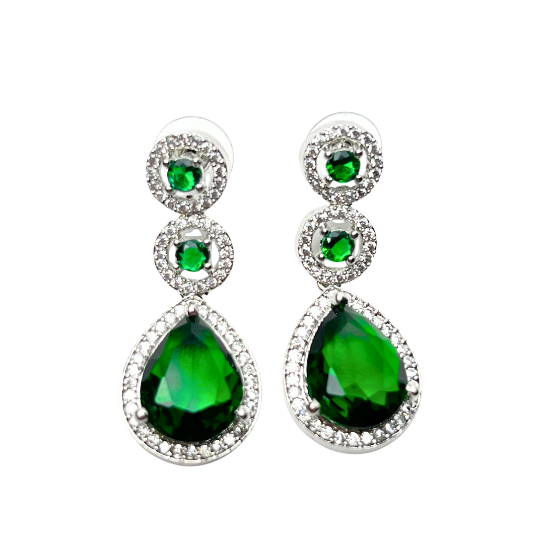 Elegant Teardrop Green AD Necklace Set with Earrings – Limited Edition