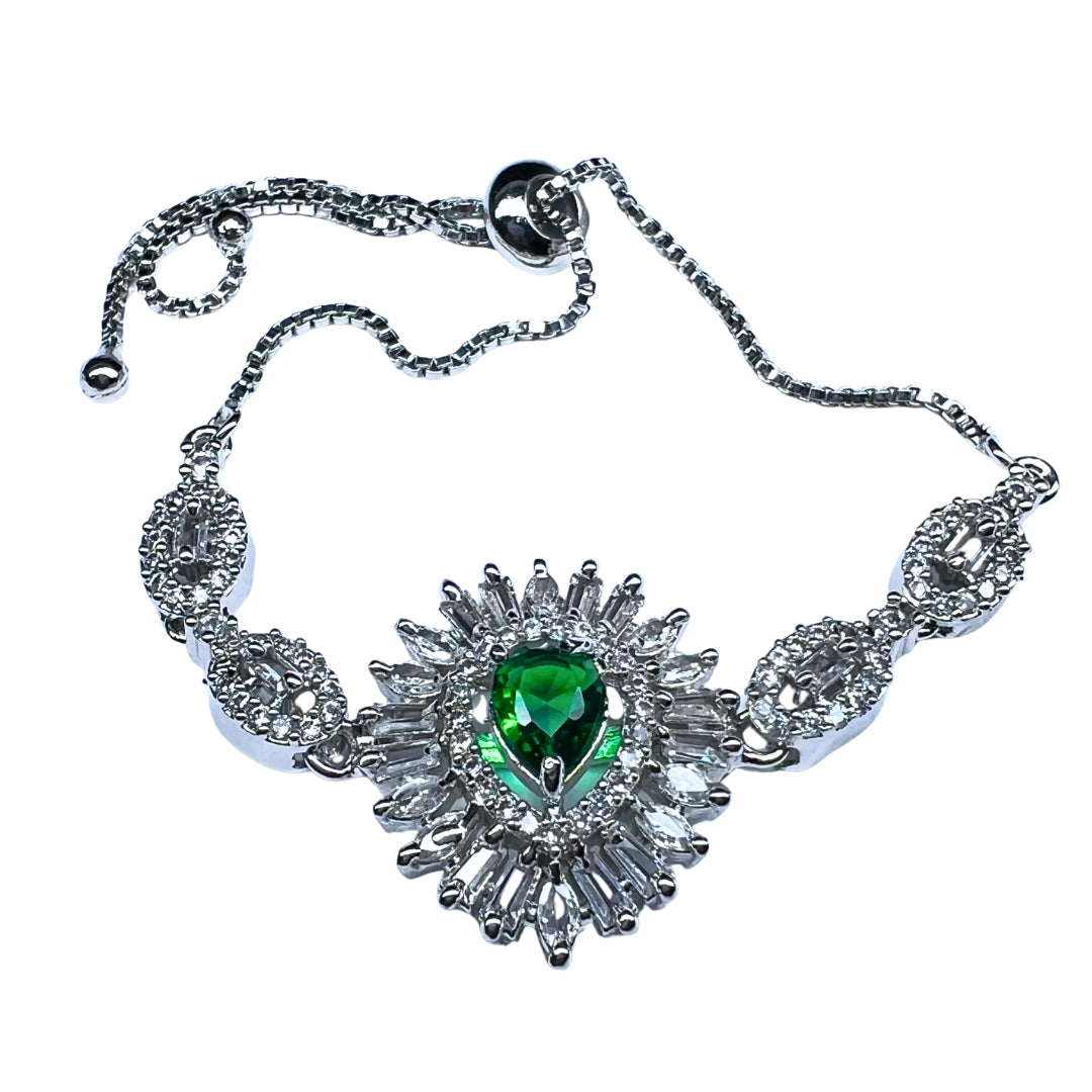 Exquisite AD American Diamond Emerald-Cut Green Gemstone Bracelet