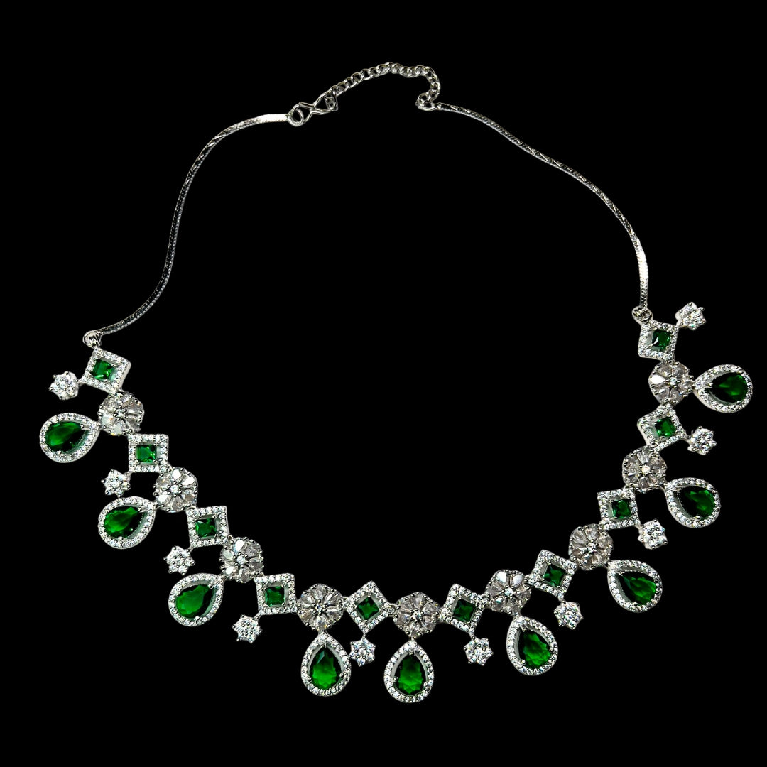 Elegant Green Teardrop AD Necklace Set with Earrings | Limited Piece