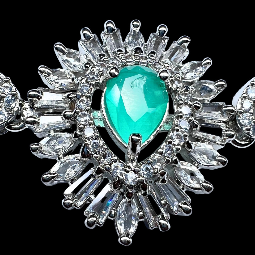 Exquisite American Diamond & Mint Green Stone Bracelet for Women