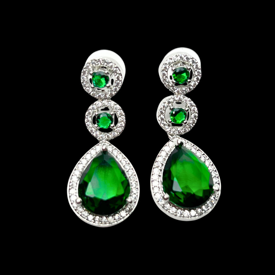 Elegant Teardrop Green AD Necklace Set with Earrings – Limited Edition
