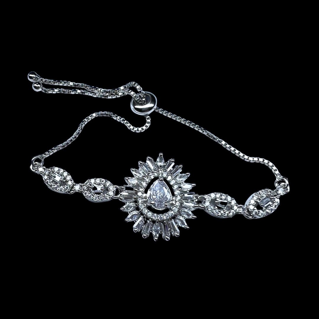 AD America Diamond Princess-Cut Gemstone Bracelet with Ornate Halo and Floral Accents