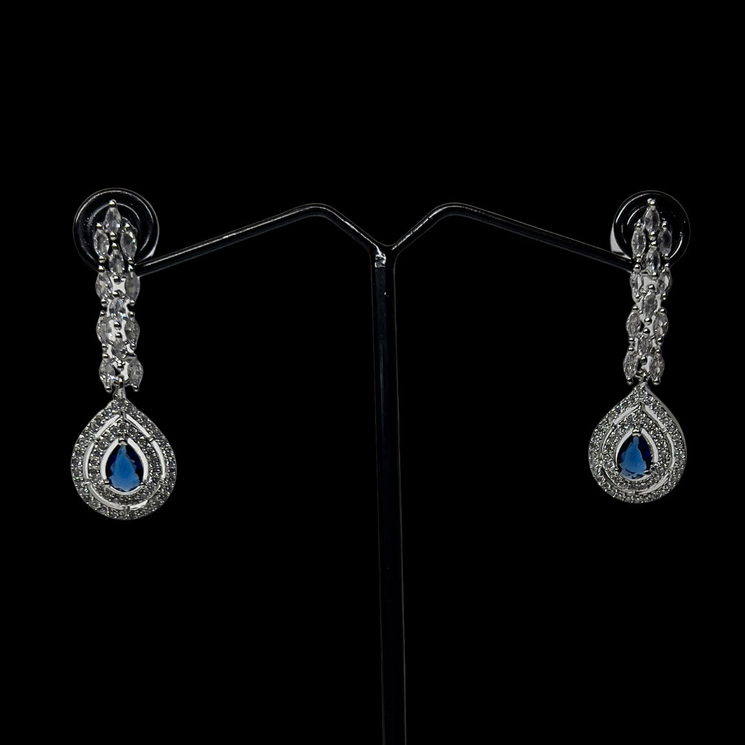 Dark Blue AD Necklace Set with Earrings | Elegant Party & Bridal Jewellery | Limited Piece