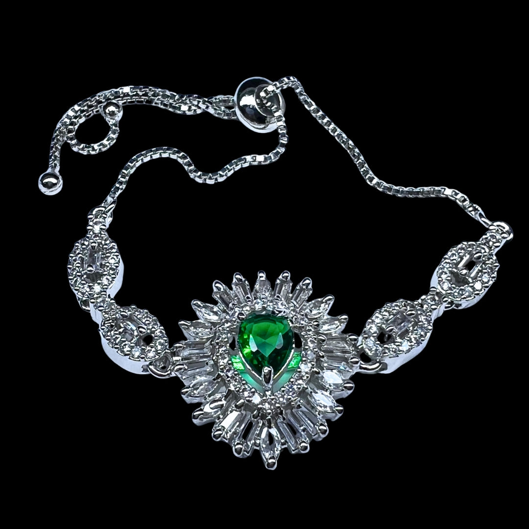 Exquisite AD American Diamond Emerald-Cut Green Gemstone Bracelet