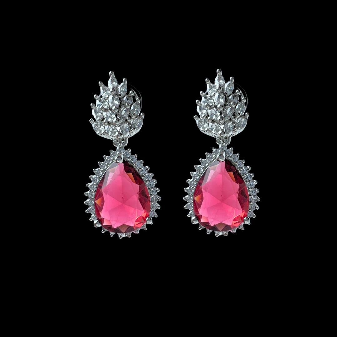 Crimson Red Teardrop AD Earrings – Bold Elegance for Celebrations & Special Moments