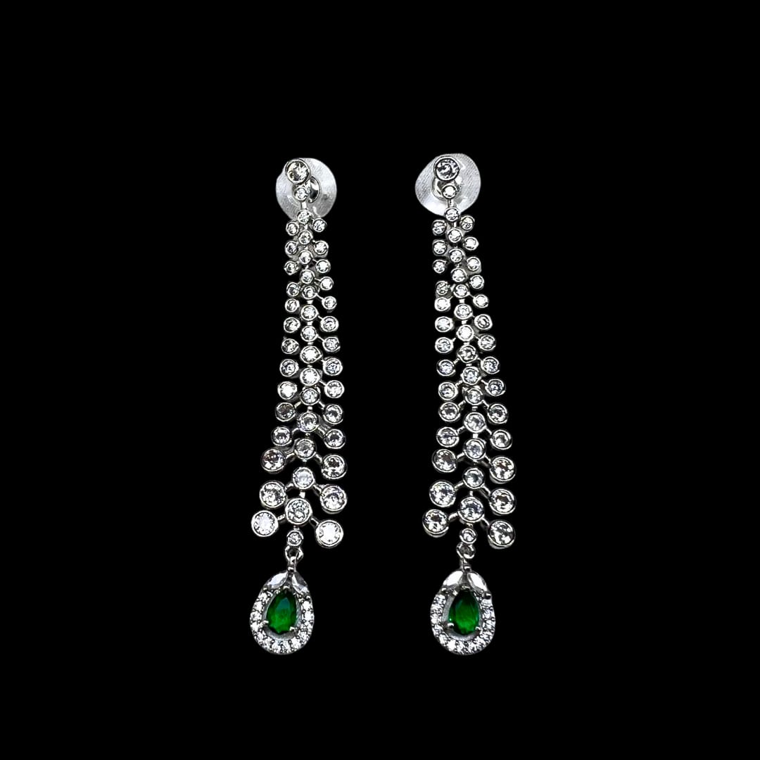 Green Stone AD Earrings – Elegant American Diamond Jewellery for Women