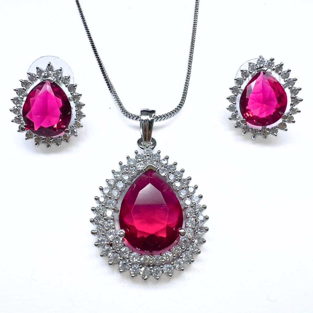 Elegant Red Teardrop AD Pendant set with earrings - Sparkling Sophistication for ever occasion