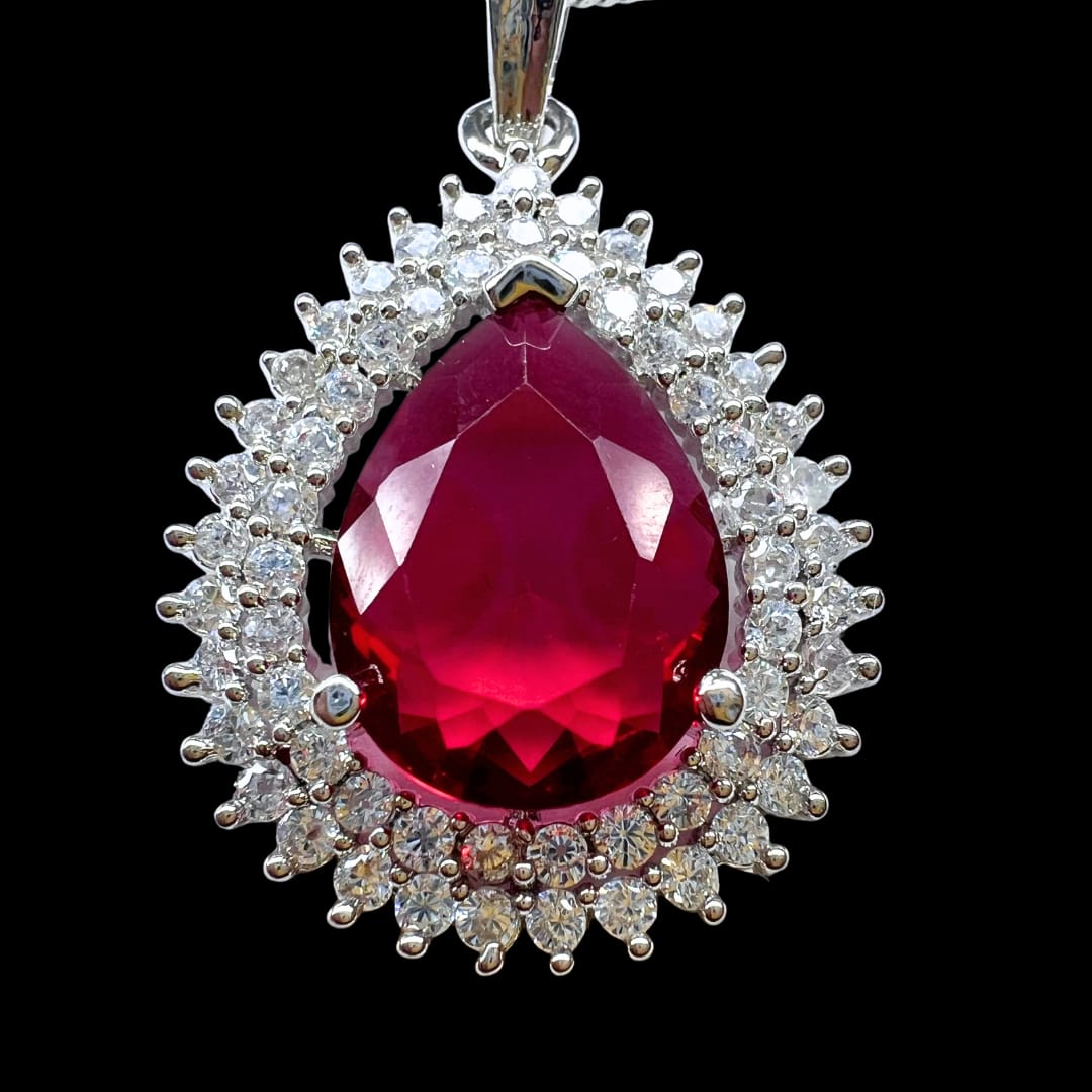 Elegant Red Teardrop AD Pendant set with earrings - Sparkling Sophistication for ever occasion