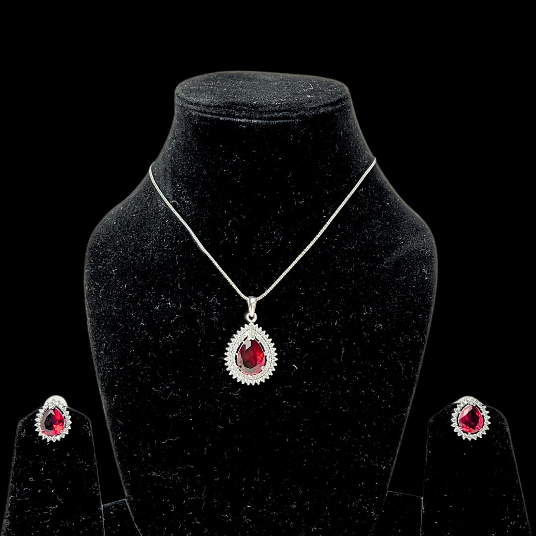 Elegant Red Teardrop AD Pendant set with earrings - Sparkling Sophistication for ever occasion