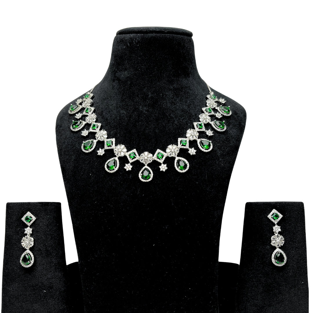 Elegant Green Teardrop AD Necklace Set with Earrings | Limited Piece
